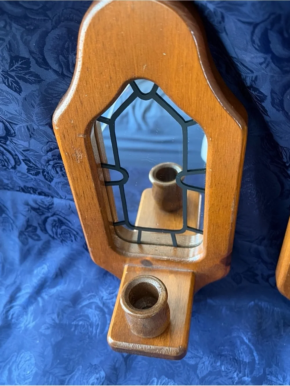 Pair Of VTG Wooden Mirrored Wall Sconce Candle Holders
